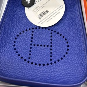 Hermes taurillon and clemence evelyne tpm Blue Leather Purse/ Bag